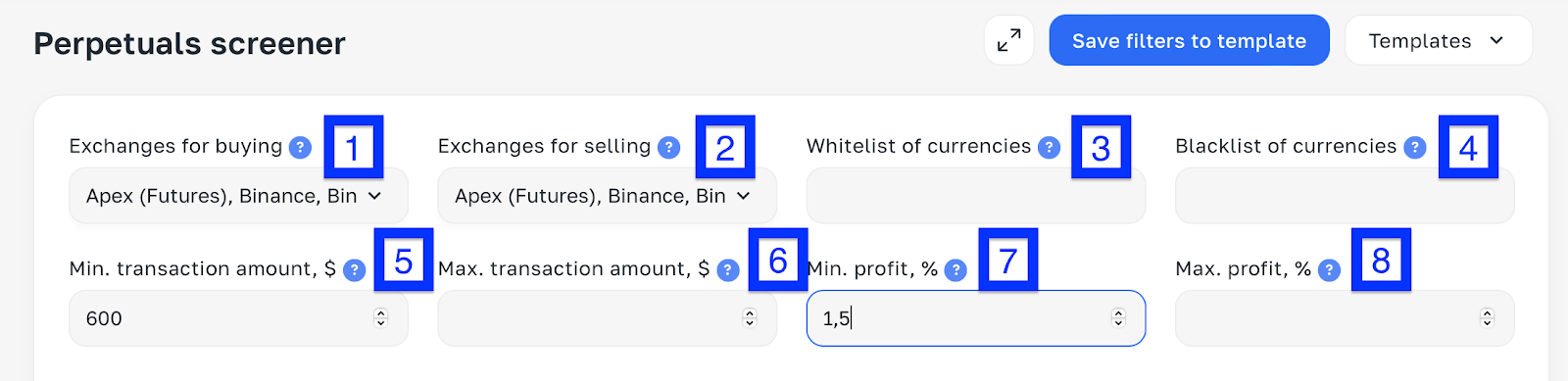 Futures Scanner Filter System (Futures Arbitrage tab)