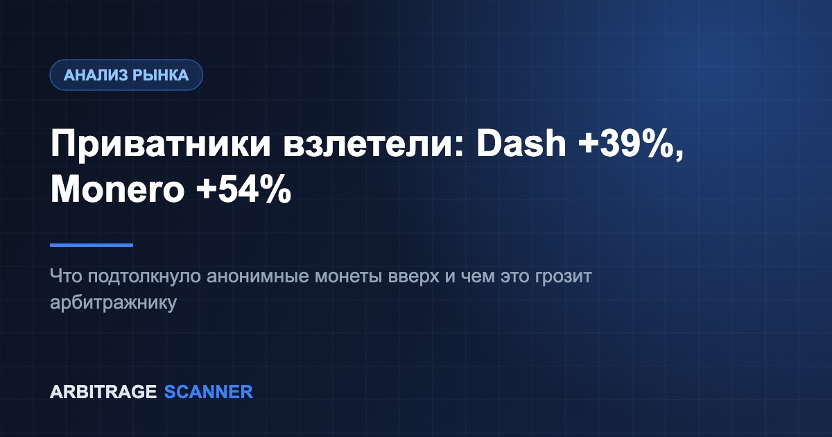 Почему приватные монеты взлетели: Dash +39% за день, Monero +54% за неделю