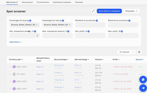 Crypto Arbitrage Screener