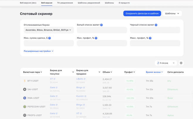 Скринер для арбитража криптовалют